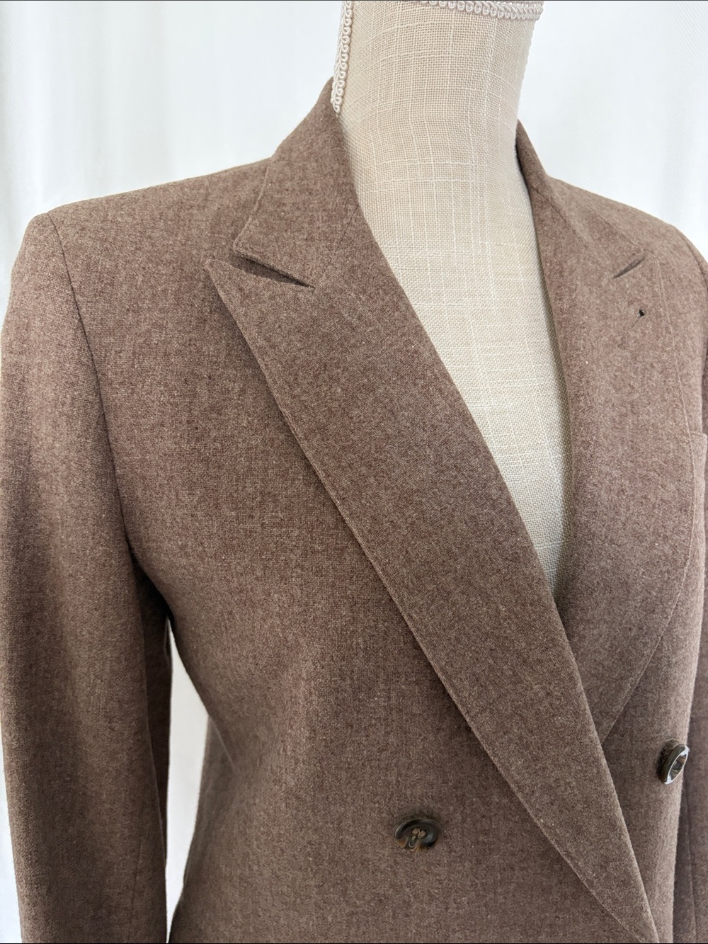 Vintage Danièle O. Tahiri 100% Pure Wool Double Breasted Blazer Jacket Brown